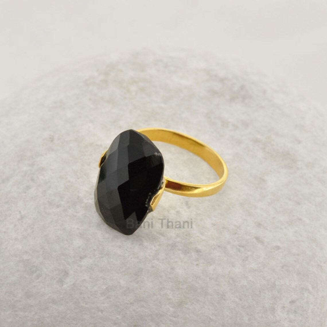 Black Onyx Ring - 925 Solid Silver - Gold Plated Ring - Faceted Octagon - Matching Jewelry - Jewelry For Spouse - Gift For Inspiration