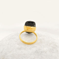 Black Onyx Ring - 925 Solid Silver - Gold Plated Ring - Faceted Octagon - Matching Jewelry - Jewelry For Spouse - Gift For Inspiration