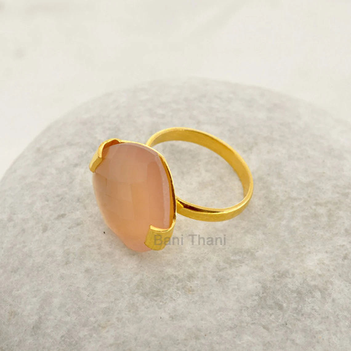 Sterling Silver Ring - Pink Chalcedony Gemstone Prong Ring - Gold Plated Ring for Women - Handmade Jewelry - Bridal Ring - Statement Ring