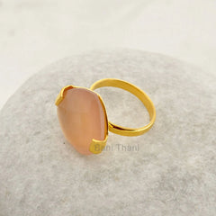 Sterling Silver Ring - Pink Chalcedony Gemstone Prong Ring - Gold Plated Ring for Women - Handmade Jewelry - Bridal Ring - Statement Ring