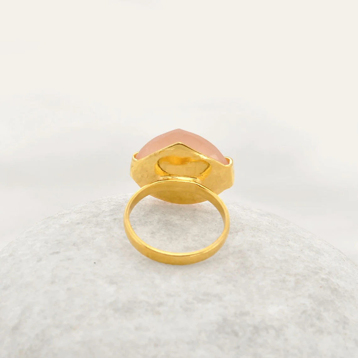 Sterling Silver Ring - Pink Chalcedony Gemstone Prong Ring - Gold Plated Ring for Women - Handmade Jewelry - Bridal Ring - Statement Ring