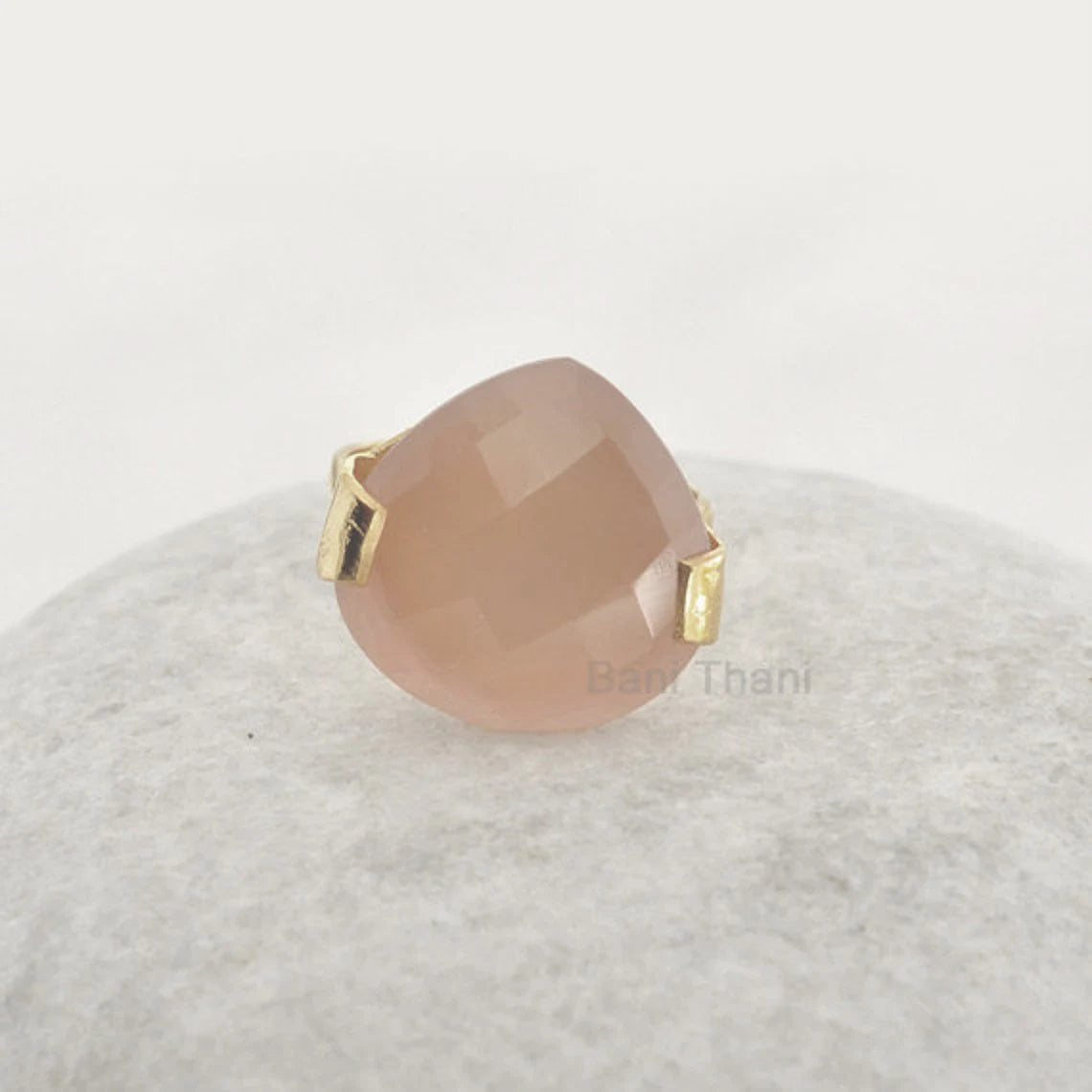 Sterling Silver Ring - Pink Chalcedony Gemstone Prong Ring - Gold Plated Ring for Women - Handmade Jewelry - Bridal Ring - Statement Ring