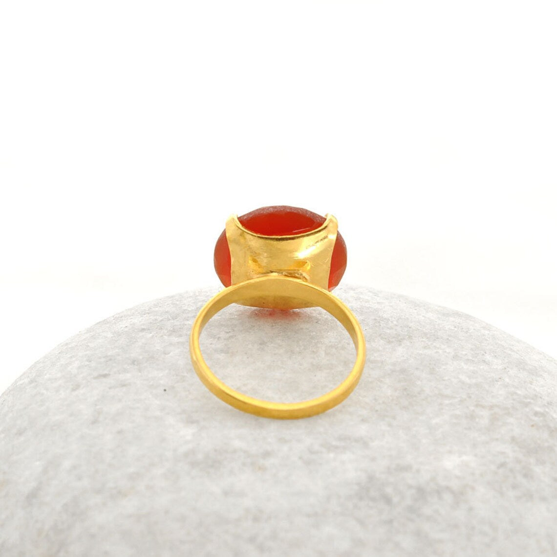 Red Onyx 15mm Round Gemstone Ring, Micron Gold Plated 925 Sterling Silver Ring, Engagement Gift Ring, Prong Set Ring, Boho Ring, Ethnic Ring