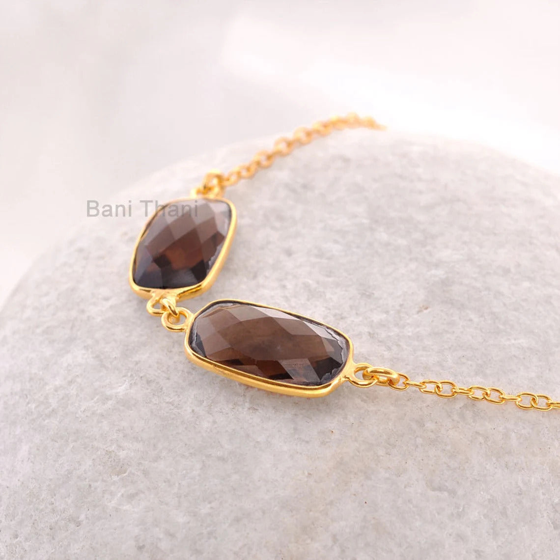 Smoky Quartz 9x16mm Rectangle Gemstone Necklace, Wholesale Bezel Necklace, Gold Plated 925 Sterling Silver Necklace, Wedding Gift Necklace Jewelry