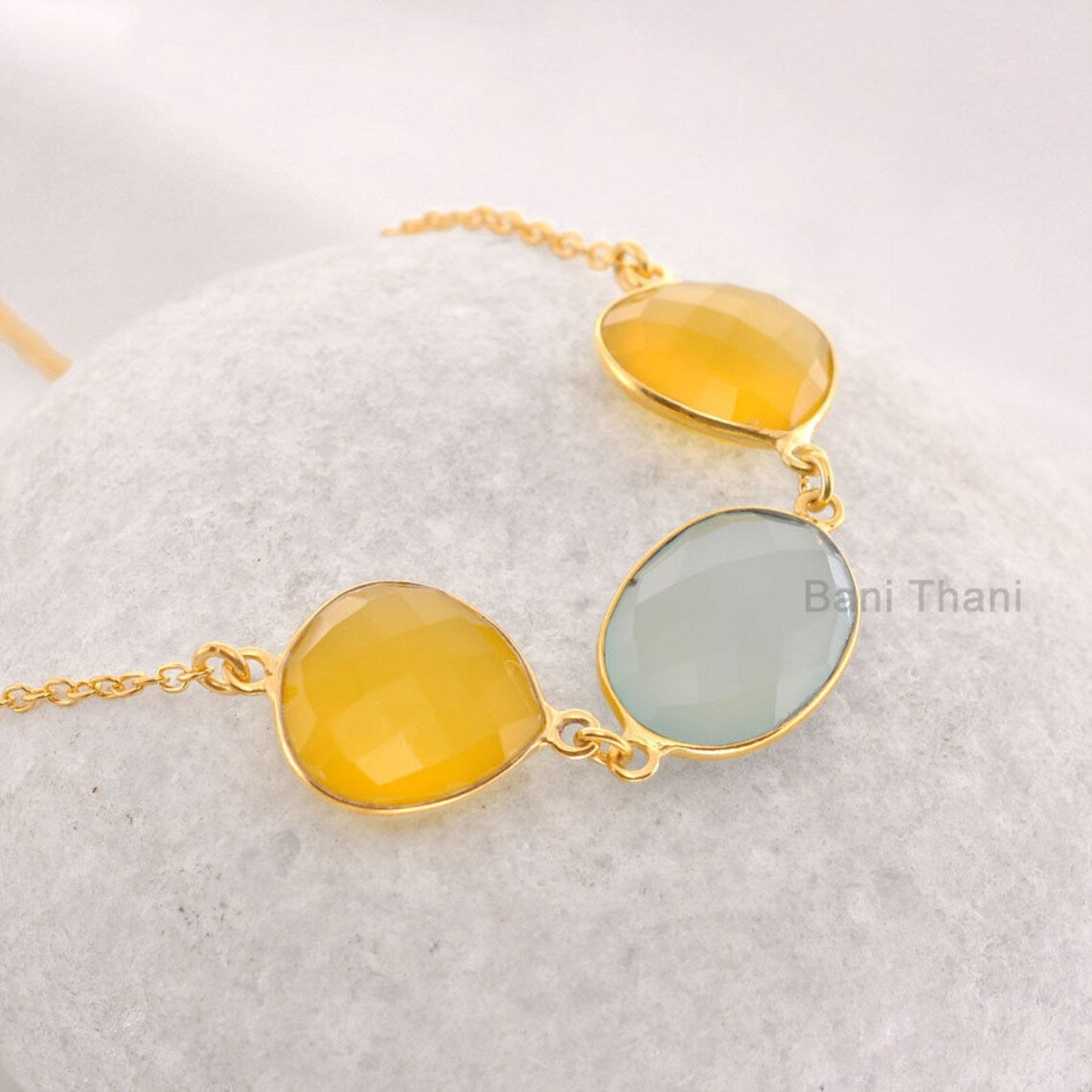 Yellow and Aqua Chalcedony - Pendant Necklace - Micron Gold Plated 925 Sterling Silver Necklace Supplies Jewelry