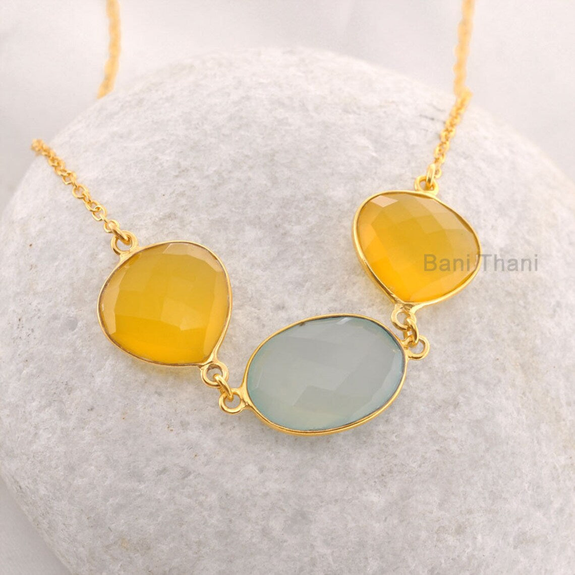 Yellow and Aqua Chalcedony - Pendant Necklace - Micron Gold Plated 925 Sterling Silver Necklace Supplies Jewelry