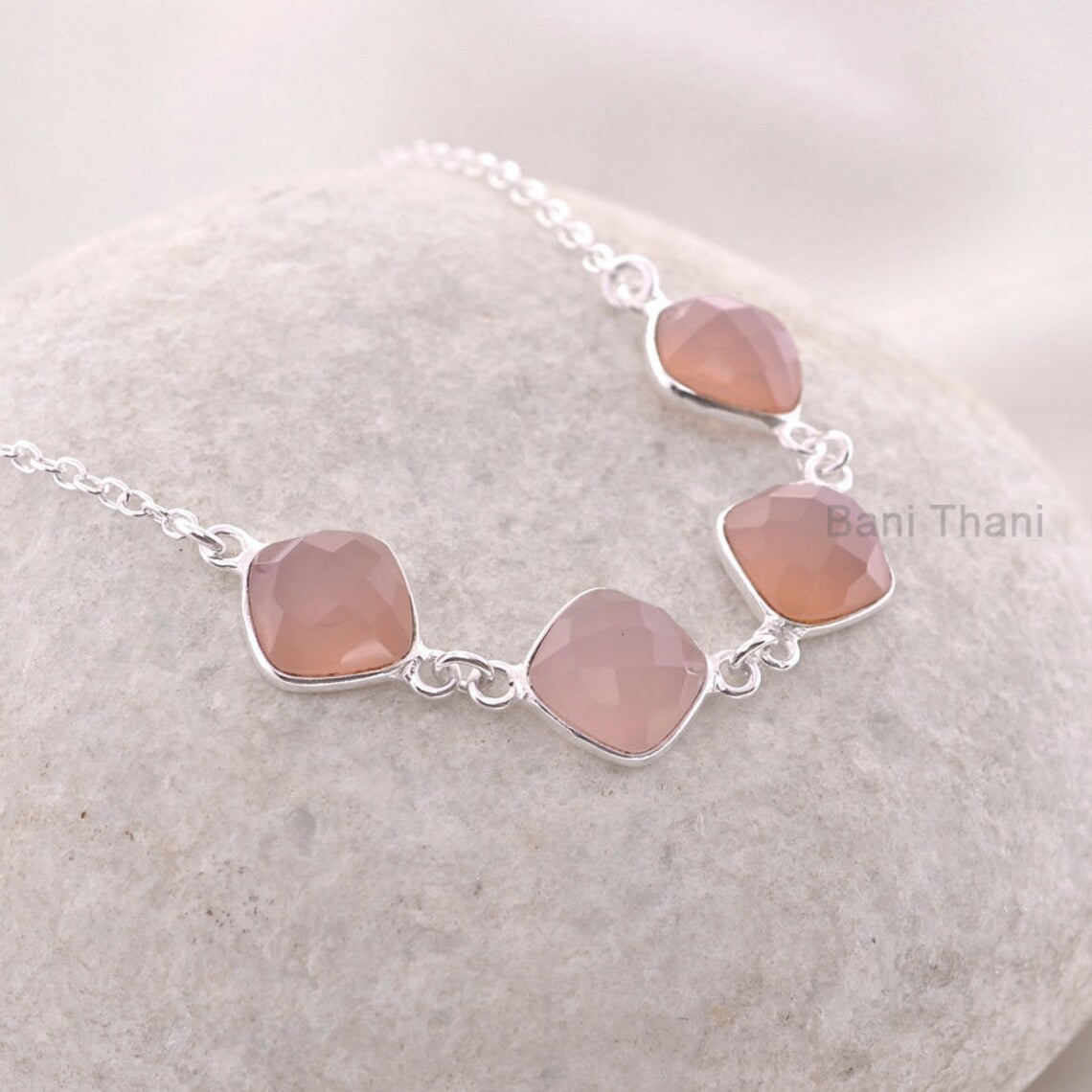 Pink Chalcedony Cushion 10 mm - Customized Pendant Necklace Jewelry - 925 Sterling Silver Necklace