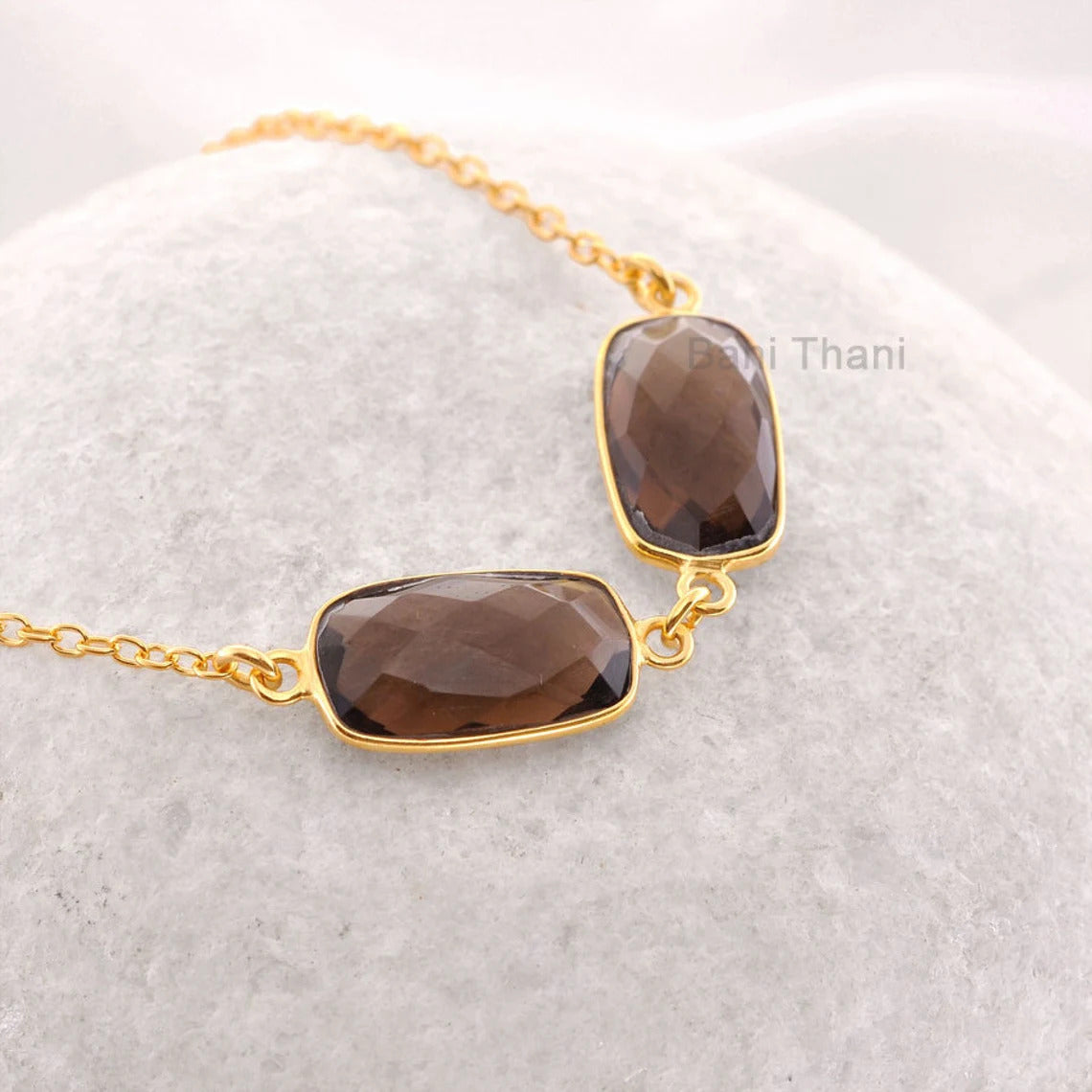 Smoky Quartz 9x16mm Rectangle Gemstone Necklace, Wholesale Bezel Necklace, Gold Plated 925 Sterling Silver Necklace, Wedding Gift Necklace Jewelry