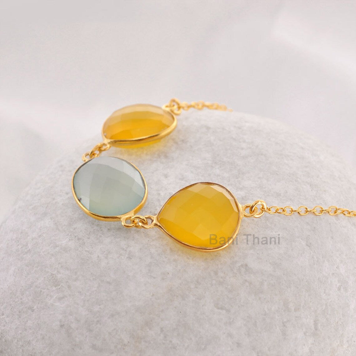 Yellow and Aqua Chalcedony - Pendant Necklace - Micron Gold Plated 925 Sterling Silver Necklace Supplies Jewelry