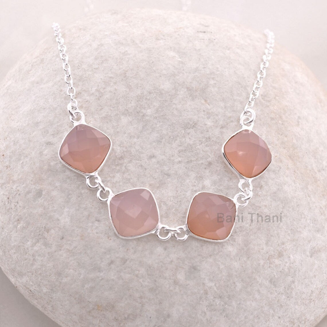 Pink Chalcedony Cushion 10 mm - Customized Pendant Necklace Jewelry - 925 Sterling Silver Necklace