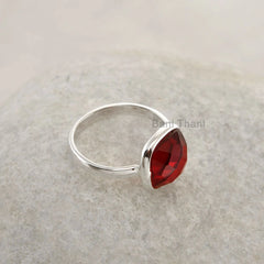 Red Garnet Quartz Faceted Gemstone Ring - 925 Sterling Silver Handmade Ring - Simple Ring - Middle Finger Ring - Cushion Ring - Gift for Him