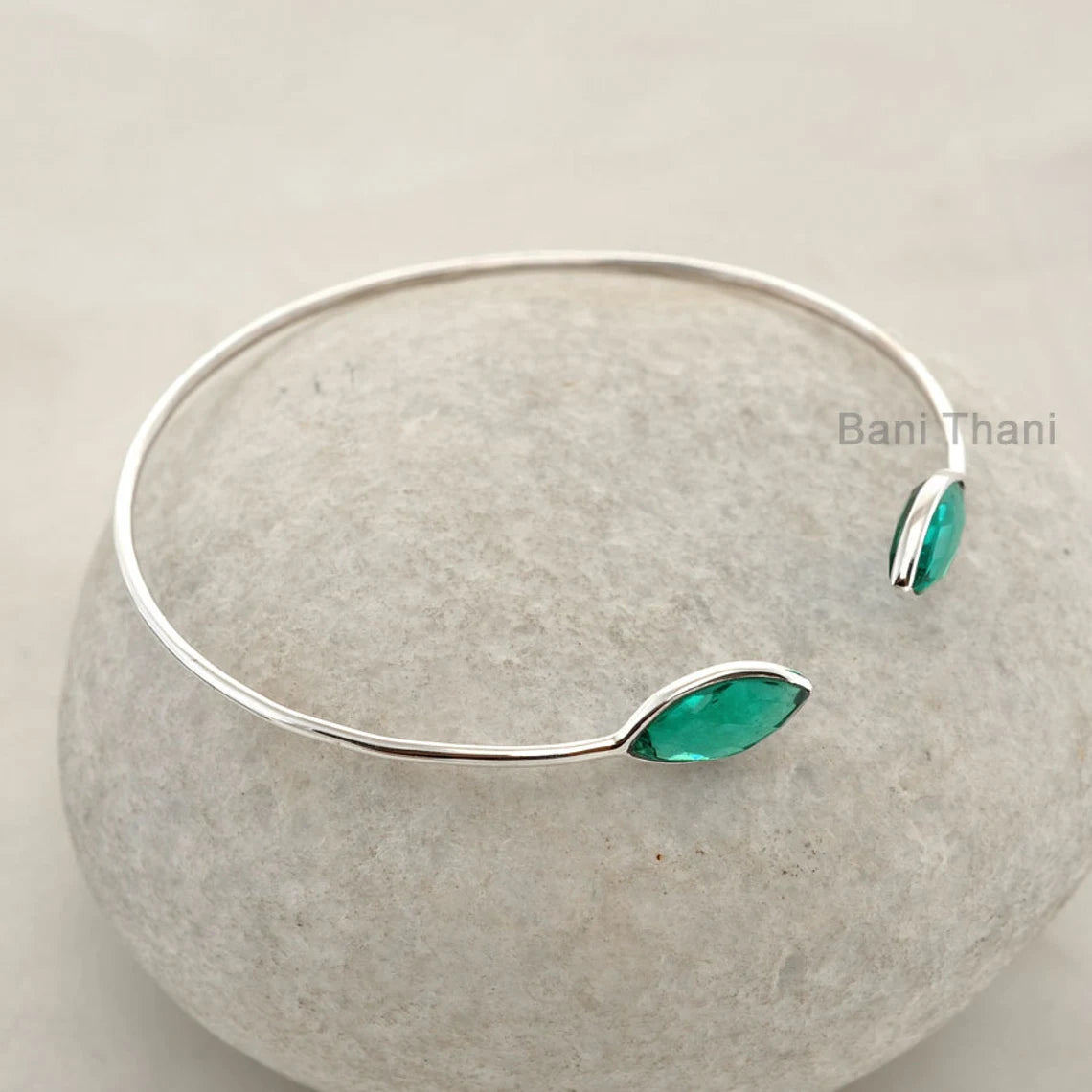 Teal Quartz Bangle - Gemstone Bracelet - 7x14mm Marquise - Sterling Silver - Elegant Jewelry Bangle - Jewelry For Lover - Gift For Student