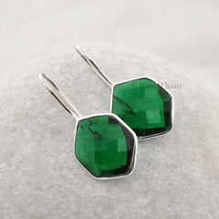 Emerald Quartz Hexagon Gemstone Earrings - 925 Sterling Silver Earring - Handmade Drop Earrings - Birthday Gift Earrings - Earring for Women