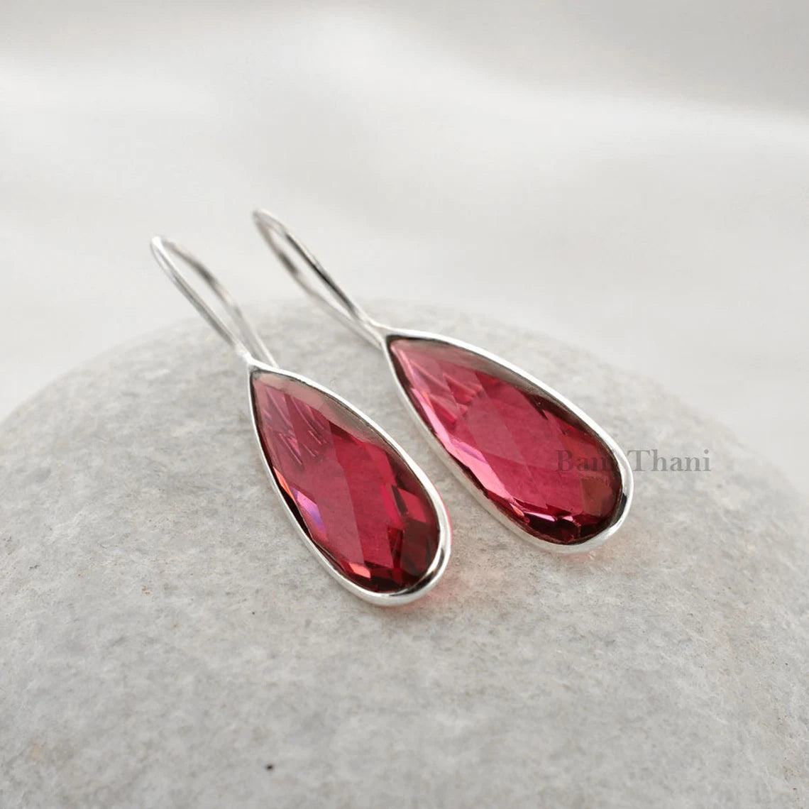 Gemstone Earrings, Silver Earrings, Pink Tourmaline Pear Faceted 925 Sterling Silver Dangle Earrings, 8x25mm Dangle Earring For Anniversary