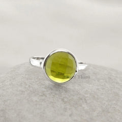 Antique Peridot Ring, Peridot Quartz 10mm Gemstone Bezel Ring, 925 Sterling Silver Ring, Promise Ring For Her, Round Shape Ring-Boho Jewelry