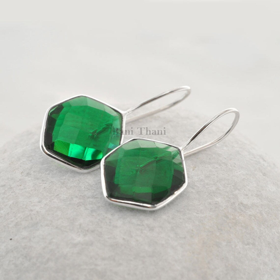 Emerald Quartz Hexagon Gemstone Earrings - 925 Sterling Silver Earring - Handmade Drop Earrings - Birthday Gift Earrings - Earring for Women