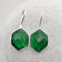 Emerald Quartz Hexagon Gemstone Earrings - 925 Sterling Silver Earring - Handmade Drop Earrings - Birthday Gift Earrings - Earring for Women