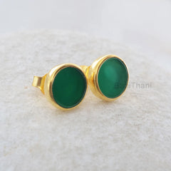 Green Chrysoprase Stud Earrings - Handmade Studs - 925 Silver - 9mm Round - Matching Jewelry - Jewelry For The Bride - Gift For Young Girls