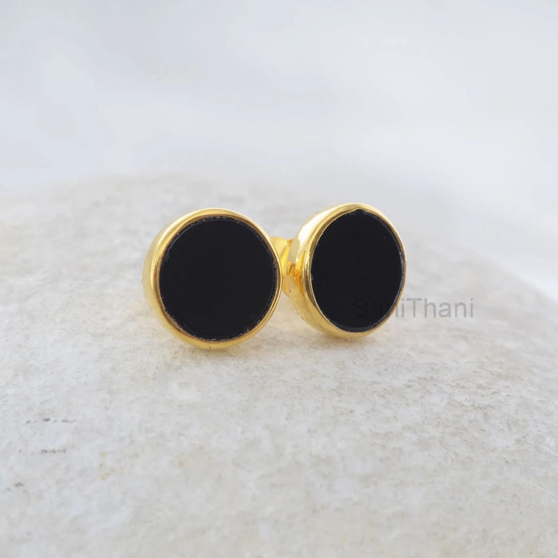 Black Onyx Stud Earrings - 925 Silver - 9mm Flat Round - Handmade Studs - Dainty Jewelry Earrings - Gift For BFF - Jewelry For Graduate