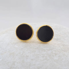 Black Onyx Stud Earrings - 925 Silver - 9mm Flat Round - Handmade Studs - Dainty Jewelry Earrings - Gift For BFF - Jewelry For Graduate