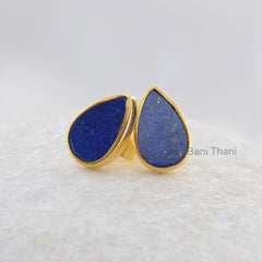 Natural Blue Lapis Pear 7x11mm Flat Stud Micron Gold Plated 925 Sterling Silver Earring Jewelry, Stud Earring Gift For Women Valentines Day