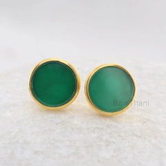 Green Chrysoprase Stud Earrings - Handmade Studs - 925 Silver - 9mm Round - Matching Jewelry - Jewelry For The Bride - Gift For Young Girls