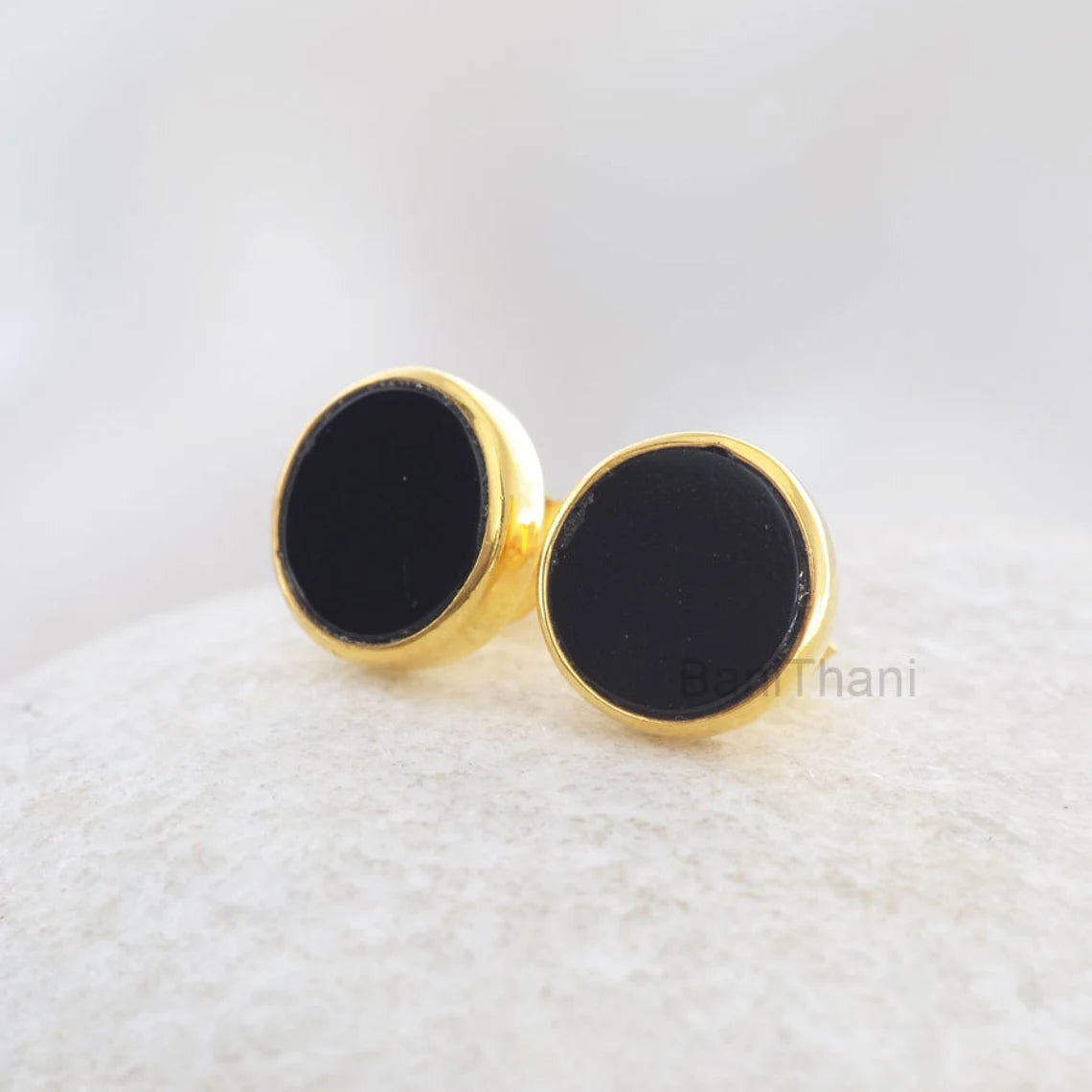 Black Onyx Stud Earrings - 925 Silver - 9mm Flat Round - Handmade Studs - Dainty Jewelry Earrings - Gift For BFF - Jewelry For Graduate