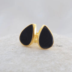 Black Onyx Stud Earrings - Handcrafted Studs - Pure Silver - 7x11m Flat Pear - Artisan Jewelry - Jewelry For New Mom - Gift For Bride