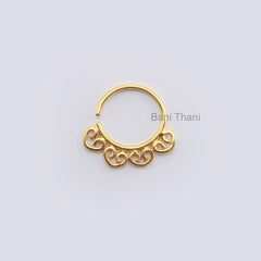 Indian Septum Ring Gold Plated 925 Sterling Silver Nose Ring, Septum Piercing jewelry Real Tribal Septum