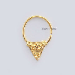 Textured Designer Gold Plated 925 Sterling Silver Nose Ring, Septum Piercing jewelry Real Tribal Septum, Bridal Gift Nose Ring, Ethnic Ring