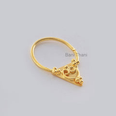 Textured Designer Gold Plated 925 Sterling Silver Nose Ring, Septum Piercing jewelry Real Tribal Septum, Bridal Gift Nose Ring, Ethnic Ring