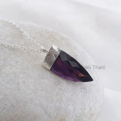 Purple Amethyst Quartz Pendant - Point Shape 15x25mm Pendant - Solid 925 Sterling Silver Necklace - Christmas Gift Necklace -Gift for Mother