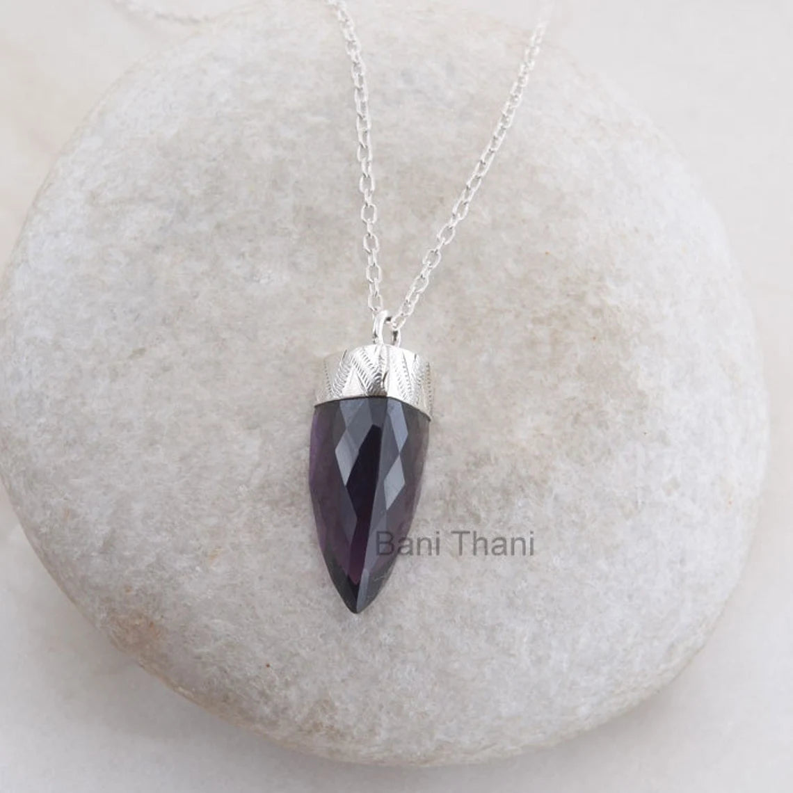 Purple Amethyst Quartz Pendant - Point Shape 15x25mm Pendant - Solid 925 Sterling Silver Necklace - Christmas Gift Necklace -Gift for Mother