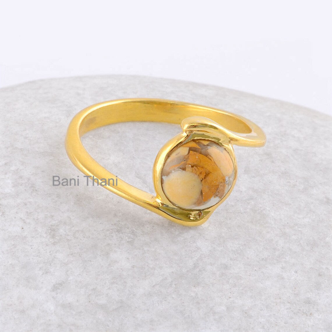 Mookiate Ring, Breccieted Mookaite 7mm Round Ring, 925 Sterling Silver Bezel Ring, 18k Gold Plated Gemstone Ring