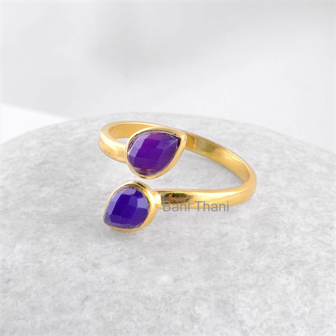 Amethyst Chalcedony Gemstone Ring - 18k Gold Plated Adjustable Ring - 925 Sterling Silver Handmade Ring - Jewelry for Spouse - Gift for Mom