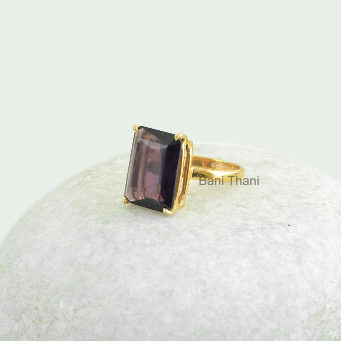 Amethyst Quartz Ring - 12x16mm Octagon Gemstone Ring - Gold Plated Ring - 925 Solid Silver - Christmas Gift Ring - Dainty Ring - Womens Ring