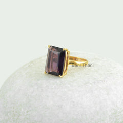 Amethyst Quartz Ring - 12x16mm Octagon Gemstone Ring - Gold Plated Ring - 925 Solid Silver - Christmas Gift Ring - Dainty Ring - Womens Ring