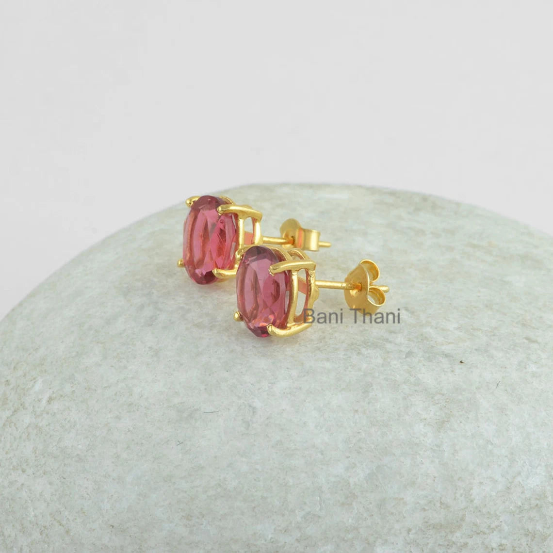 Pink Tourmaline Quartz Faceted Stud Earrings - 925 Sterling Silver - 8x10mm Oval - Healing Jewelry - Gift For Healing - Jewelry for Date