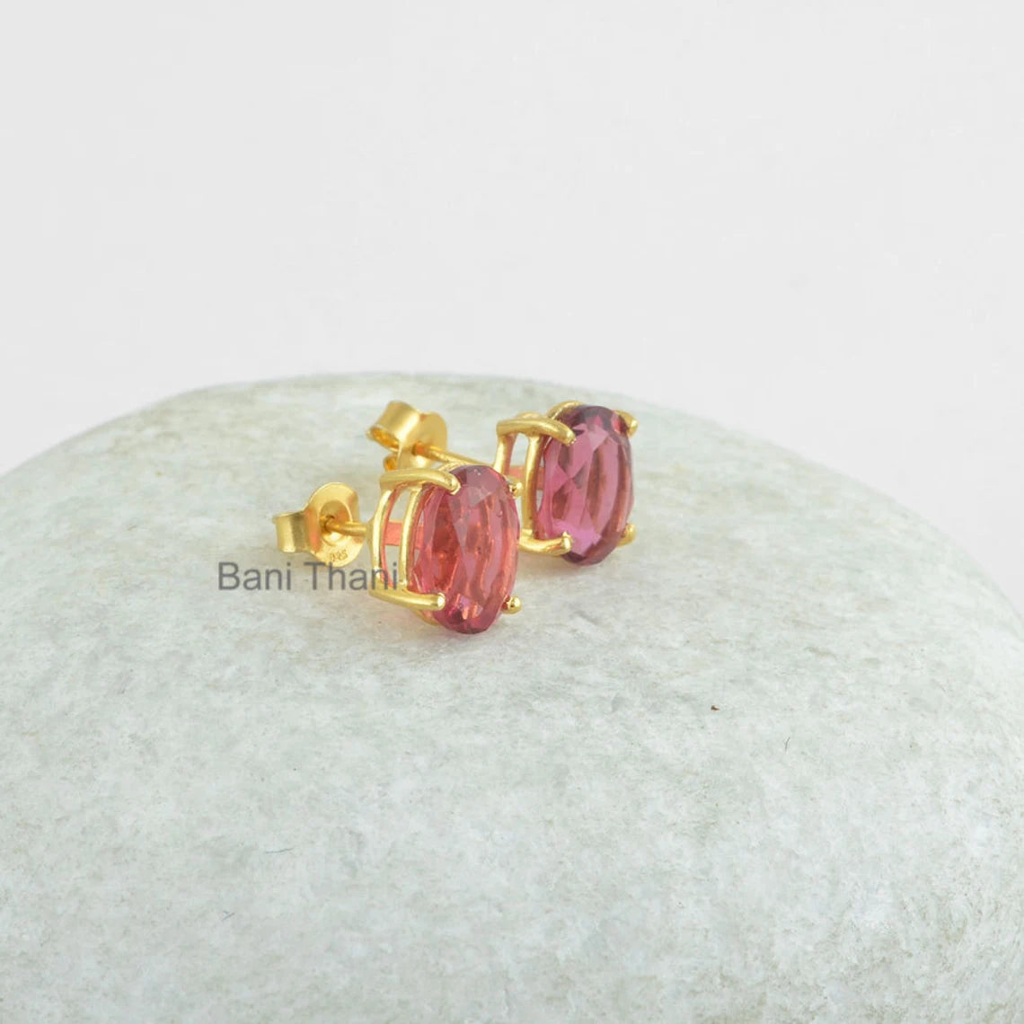 Pink Tourmaline Quartz Faceted Stud Earrings - 925 Sterling Silver - 8x10mm Oval - Healing Jewelry - Gift For Healing - Jewelry for Date