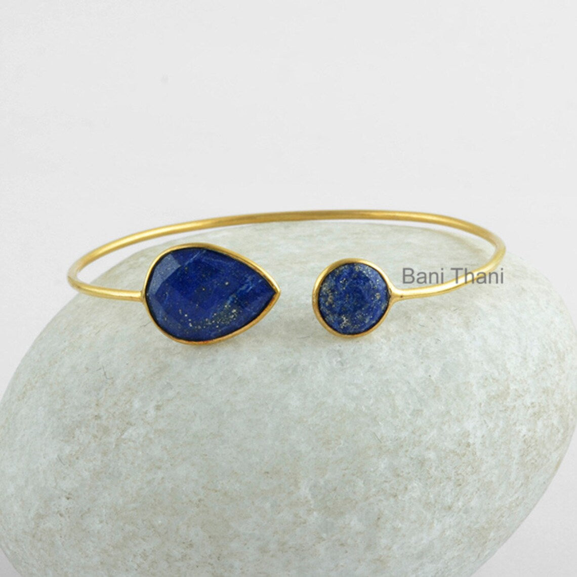 Blue Lapis Lazuli Bracelet - 925 Sterling Silver - Gold Plated Bracelet - Pear 13x18mm, Round 10mm - Gift For Bridesmaid - Jewelry For Mom