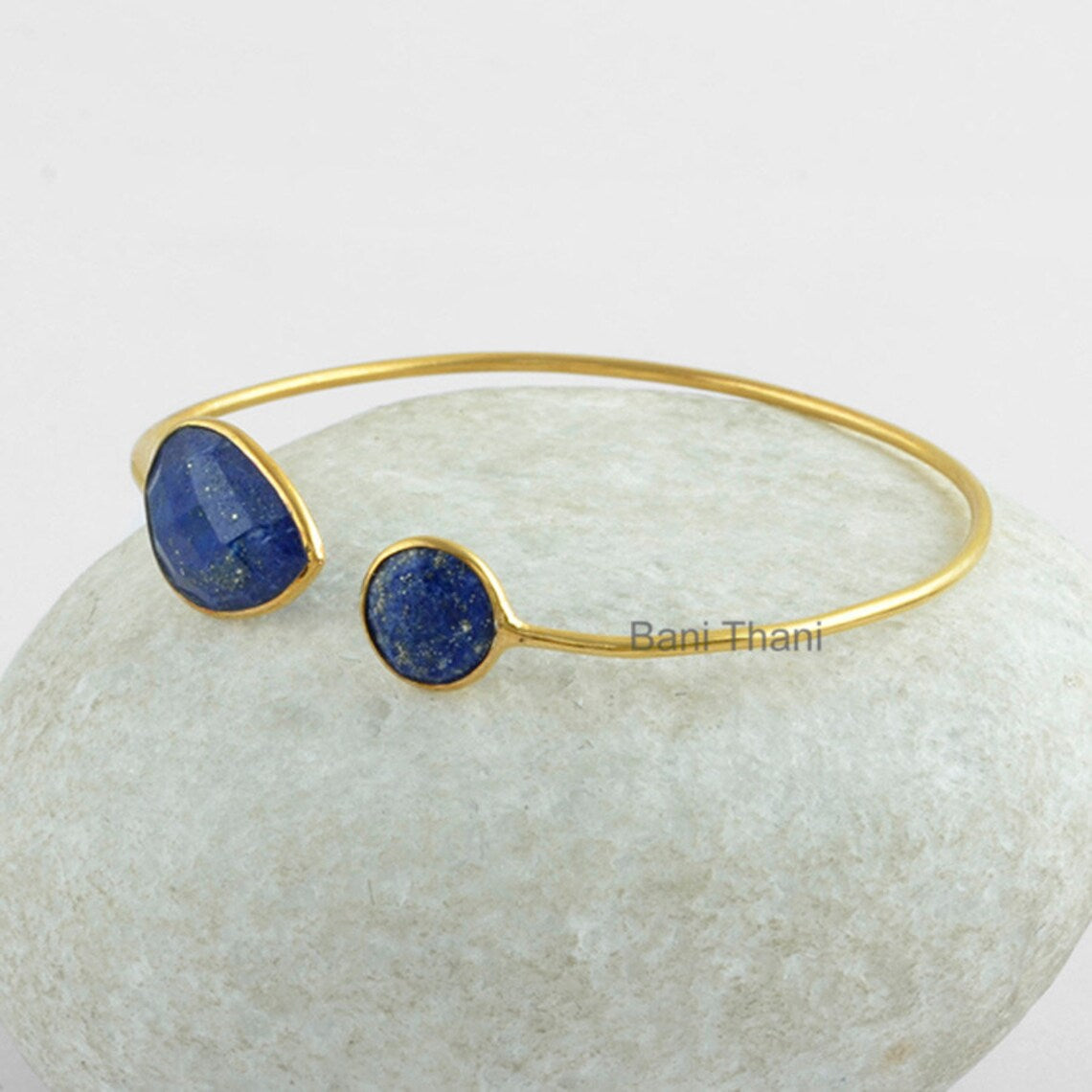 Blue Lapis Lazuli Bracelet - 925 Sterling Silver - Gold Plated Bracelet - Pear 13x18mm, Round 10mm - Gift For Bridesmaid - Jewelry For Mom