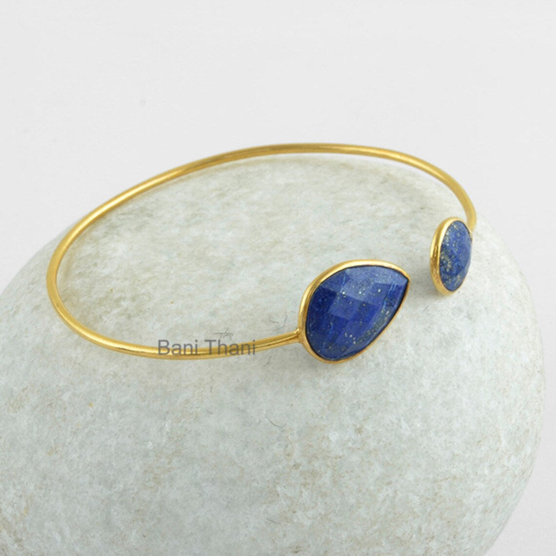 Blue Lapis Lazuli Bracelet - 925 Sterling Silver - Gold Plated Bracelet - Pear 13x18mm, Round 10mm - Gift For Bridesmaid - Jewelry For Mom