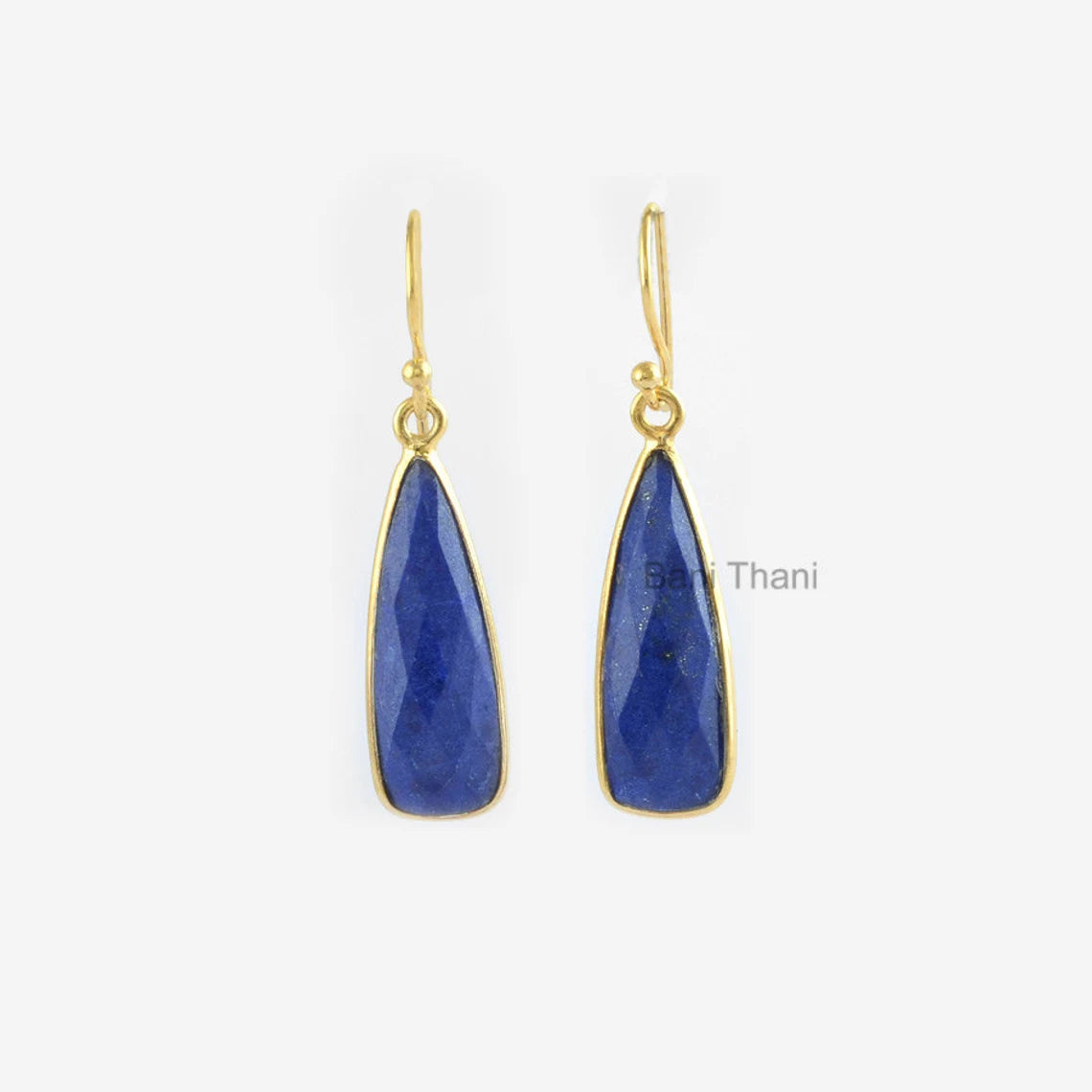 Blue Lapis Lazuli 8x24mm Pear Gemstone Earrings, 18k Gold Plated Sterling Silver Earrings, Hook Earrings, Drop Dangle Earrings, Vintage Gift