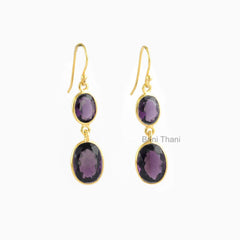 Amethyst Quartz Oval Gemstone Drop Earrings, Gold Plated 925 Sterling Silver Dangle Earrings, Bridal Jewelry, Hook Earrings, Gift For Mother