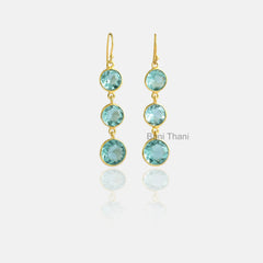 Aqua Quartz Gemstone Gold Plated Earrings - 925 Sterling Silver Dangle Earring - Wedding Gift Earrings for Her - Gift for Mom - Hook Earring