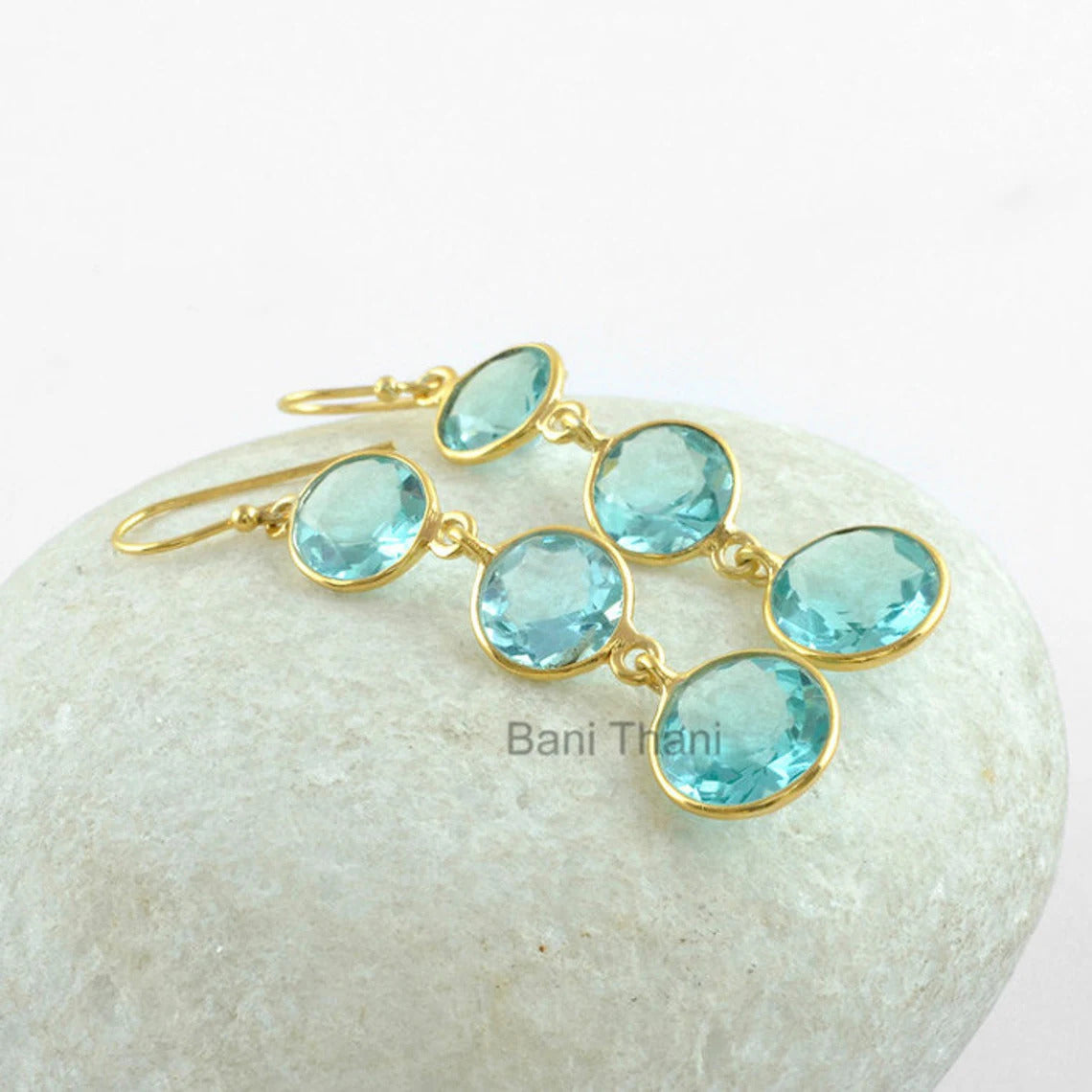 Aqua Quartz Gemstone Gold Plated Earrings - 925 Sterling Silver Dangle Earring - Wedding Gift Earrings for Her - Gift for Mom - Hook Earring