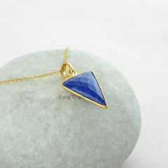 Blue Lapis Lazuli Necklace - Handcrafted Necklace - 20x24mm Triangle - 925 Silver - Manmade Jewelry - Jewelry For Protection - Gift For Prom