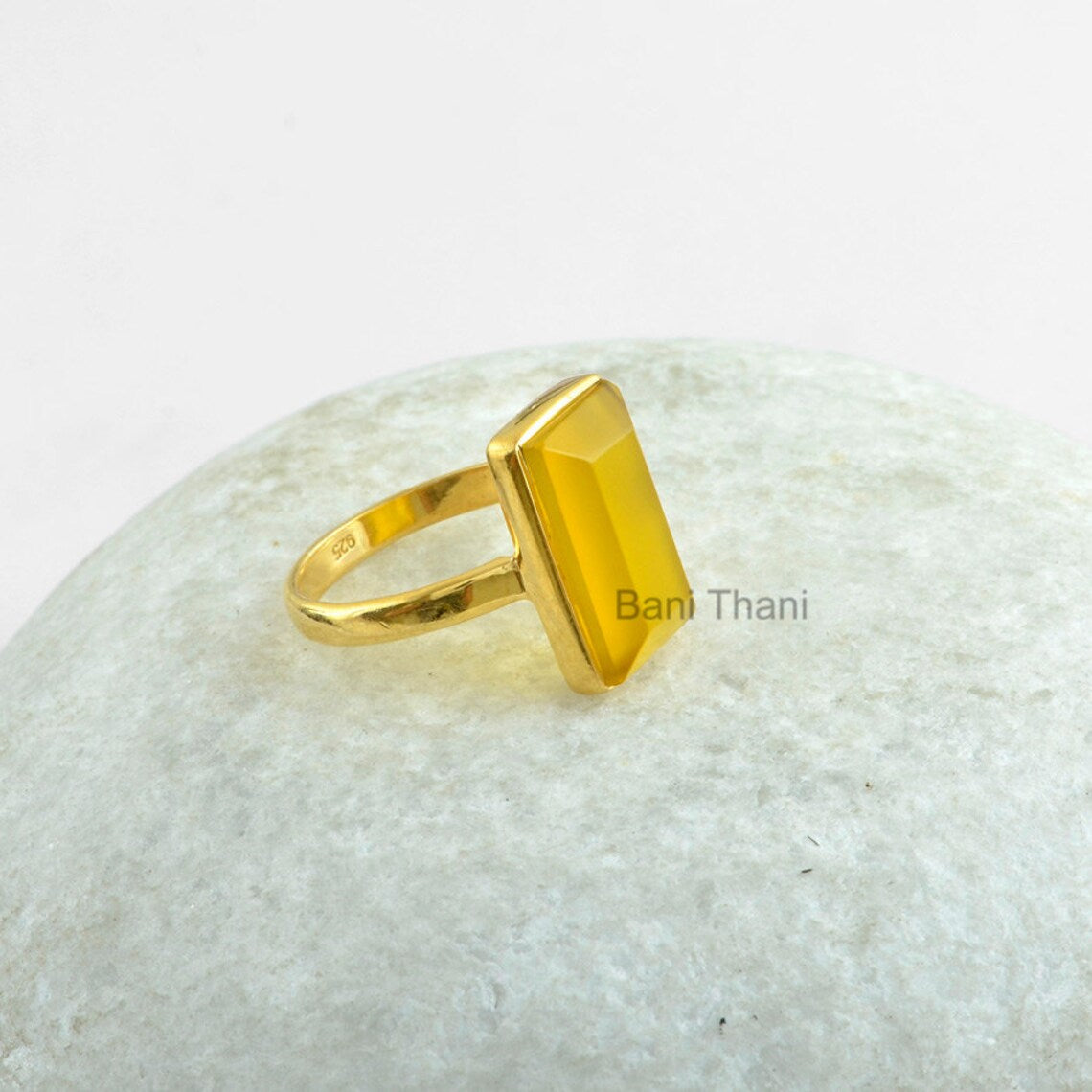Yellow Chalcedony Ring - Semiprecious Micron Gold Plated Ring - 925 Sterling Silver Statement Ring - Bridesmaid Jewelry - Jewelry for Sale