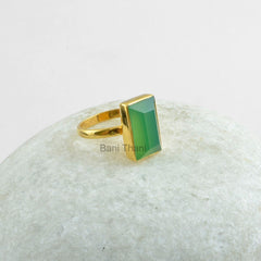 Green Chrysoprase Ring-925 Sterling Silver Ring-Green Chrysoprase Rectangle 9x15mm Micron Gold Plated Ring-Silver Ring for gift-Wedding Ring