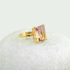 Tourmaline Bi Doublet Quartz Ring - Sterling Silver - Rose Gold Plated Ring - Prong Set - Trendy Jewelry - Jewelry For Mom - Gift For Group